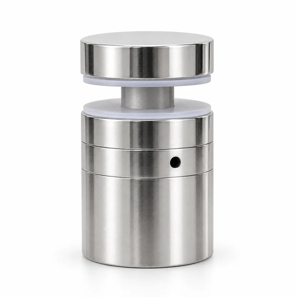 Cylindrical glass standoff on a white background