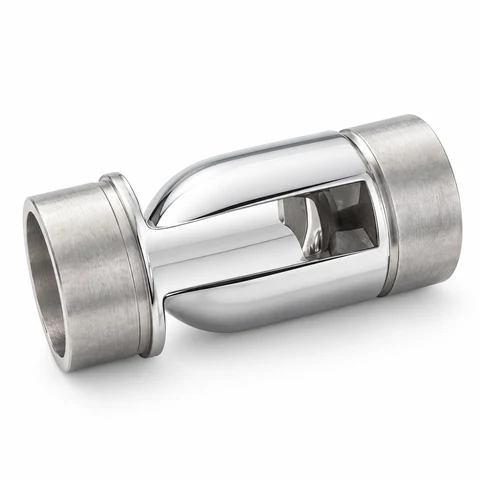 Slotted cylindrical fitting on a white background