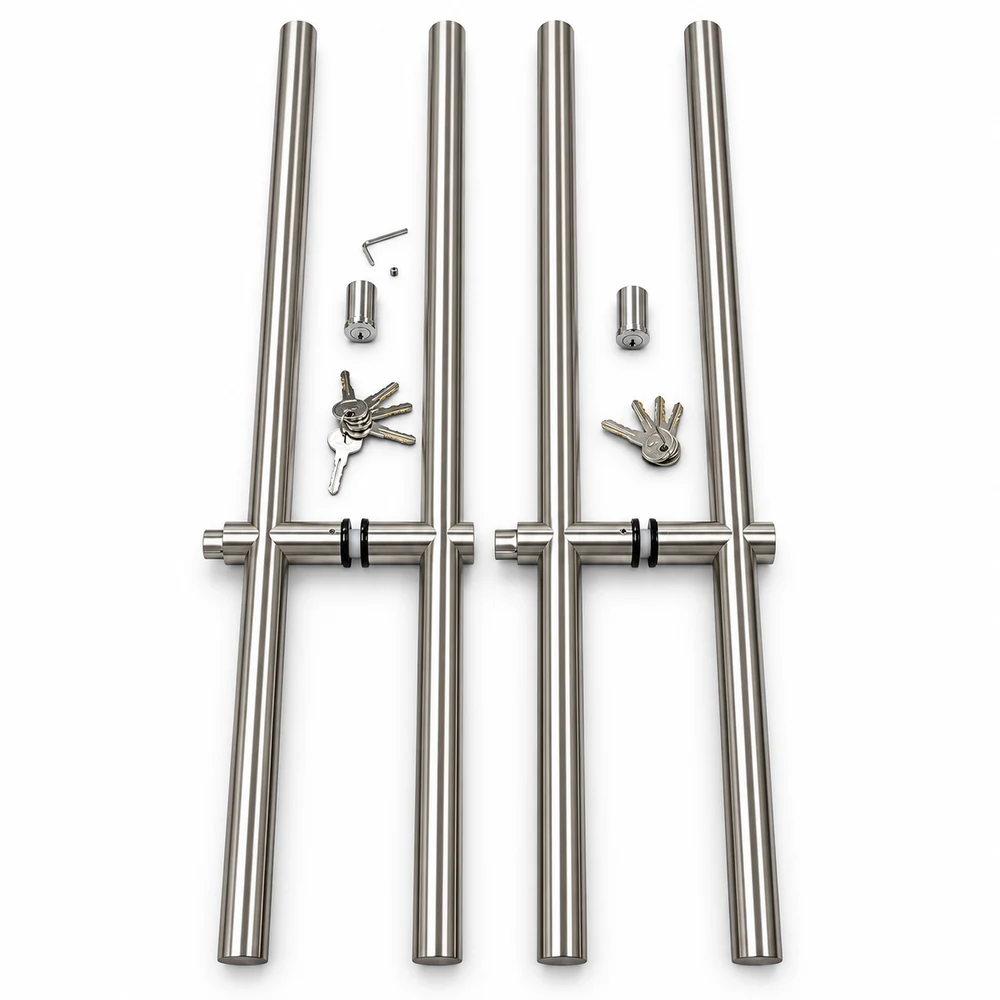 Long door handle set on a white background