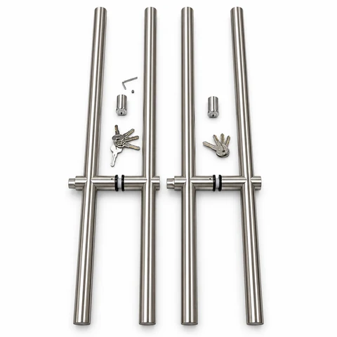 Long door handle set on a white background